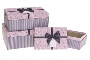 Jeu 3 boîtes décoratives peintes avec couvercle, marguerites roses