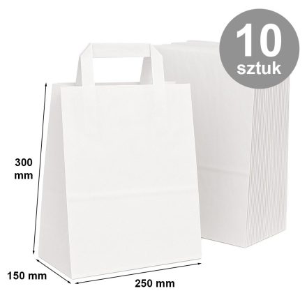 Sac en papier blanc lisse avec poignée plate 250x150x300 mm, 10