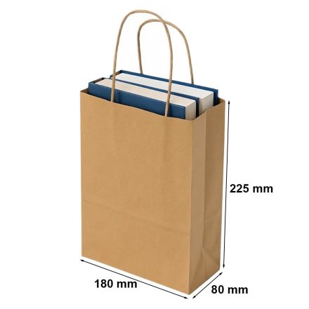 Sac en papier brun lisse avec poignée torsadée 180x80x225 mm