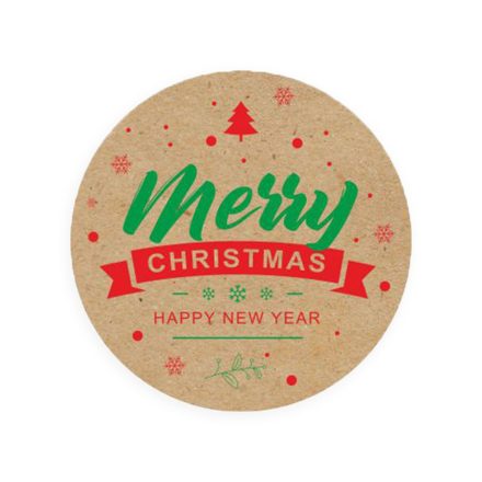 Autocollants ronds Kraft 35 mm Joyeux Noël Bonne année 200 pc