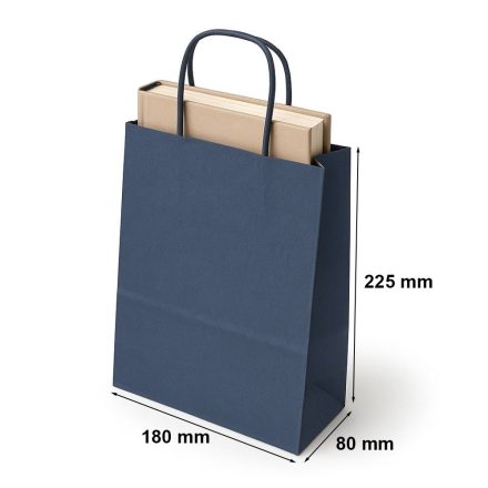Sacs en papier résistant, bleu marine 180x80x225 mm avec poignée torsadée