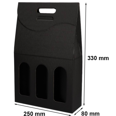 Boîte en carton noir sur 3 bouteilles de vin 250x80x330 mm