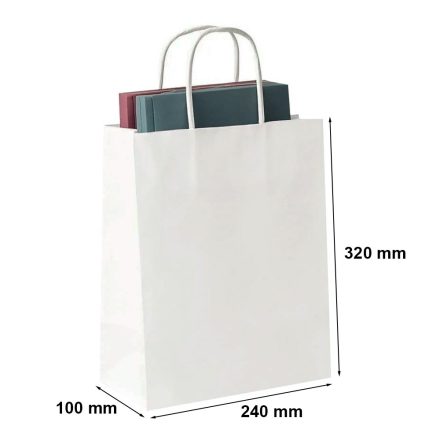 Sacs cadeaux en papier blanc 240x100x320 mm avec poignée 100 g/m2