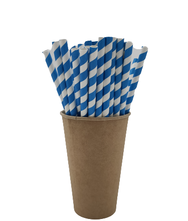 Paille de papier biodégradable en rayures bleues 8x210 mm 250 pc