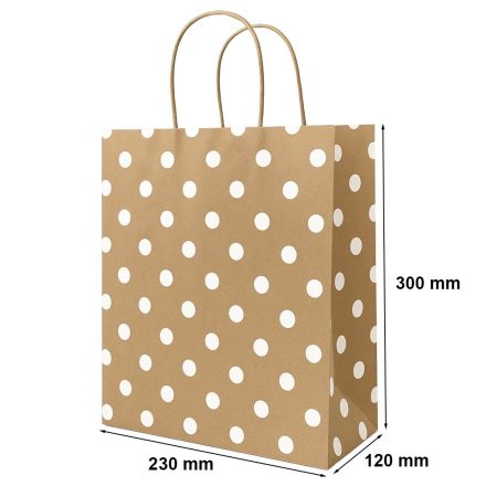 Sac en papier Kraft marron avec points blancs avec poignées 230x120x300