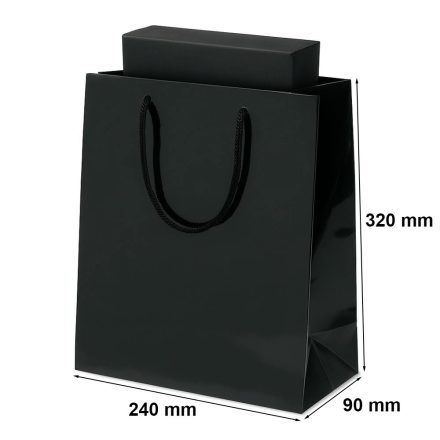 Sac cadeau en papier feuilleté noir prestigieux 240x90x320 mm