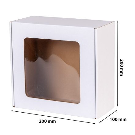 Boîte en carton décorée d'une fenêtre blanche 200x200x100mm EKO