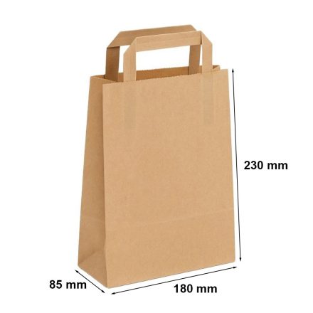 Sac en papier éco brun lisse 180x85x230 mm avec poignée plate