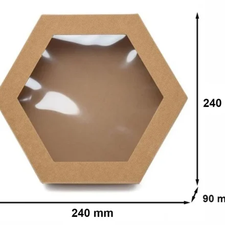 Boîte hexagonale marron avec fenêtre 240x240x90mm Casquette