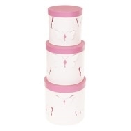 Jeu 3 boîtes cadeaux rondes rose avec papillons 3D