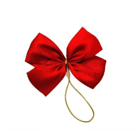 Arcs de satin décoratifs 40 mm, rouge avec bande de caoutchouc, 10 pcs