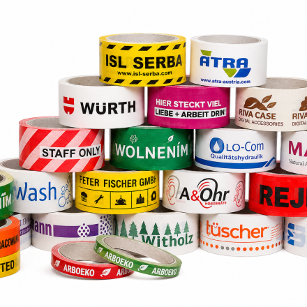 Bande d'emballage avec impression d'entreprise Acryl 48 mm x 54 m 3 couleurs 144 pc