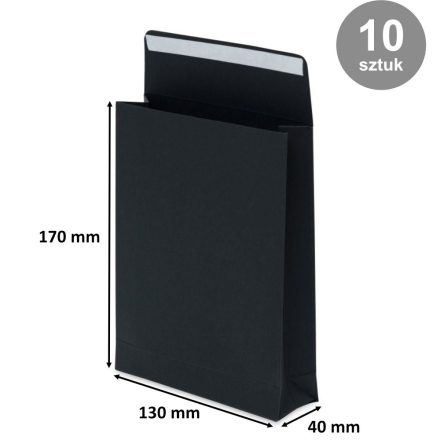 Enveloppe en carton avec fond étendu 130x170x40 mm noir 220g 10 pcs