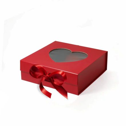 Boîte magnétique rouge avec ruban et fenêtre de cœur 235x235x80mm