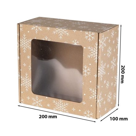 Boîte de Noël décorative EKO flocons de neige F427 avec fenêtre 200x200x100 mm