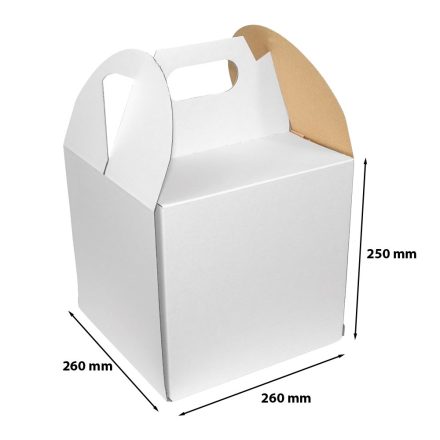 Boîte en carton pour gâteau 26x26x25 cm blanc avec poignée