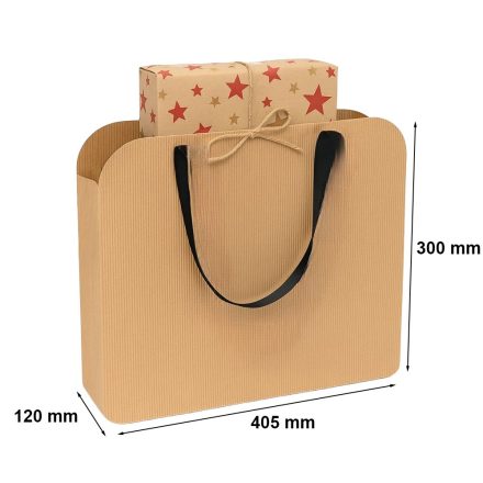 Sac cadeau marron en carton ondulé avec ruban 405x120x300