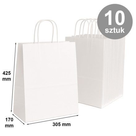 Sacs en papier avec poignée, bloc bas 305x170x425 blanc 10 pcs