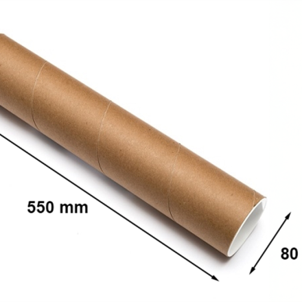 Tube en carton B2, diamètre 80 mm, épaisseur 2 mm, longueur 550 mm