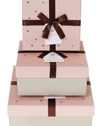 Jeu 3 boîtes décoratives en étoiles, pistaches-pink avec arc