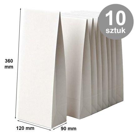 Sac en papier avec fond de bloc 120x90x360 blanc - 10 pcs pour la nourriture