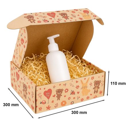 Carton de kroft 300x300x110 mm, boîte imprimée de coeur