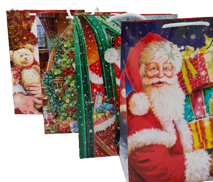 Sacs de Noël, papier décoratif MIX Père Noël 225x110x320 mm 10 pc