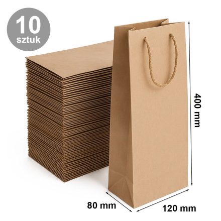 Sac en papier pour vin 120x80x400 mm marron avec poignée, 10 pcs