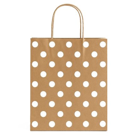 Sac en papier Kraft marron avec points blancs 18x8x22 cm avec poignée