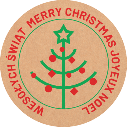 Autocollants de vacances rond kraft 35 mm Joyeux sapin de Noël. 200 pc