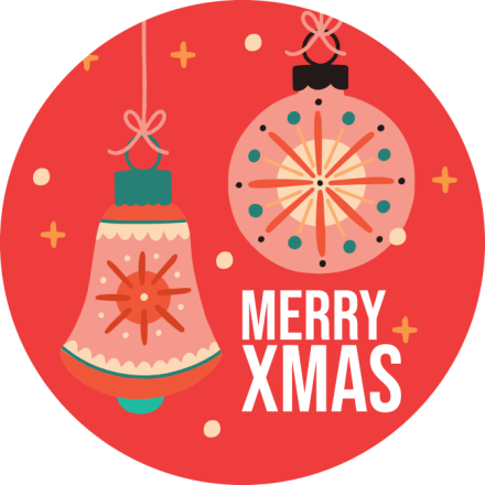 Stickers de Noël rouge rond Merry Xmas boules fi 30mm 200pc
