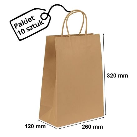 Sacs en papier kraft avec poignée en bronze 260x120x320 mm 10 pcs