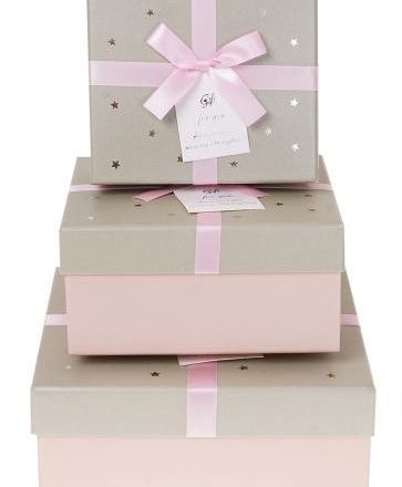 Jeu 3 boîtes carrées décoratives en étoiles rose et pistaches