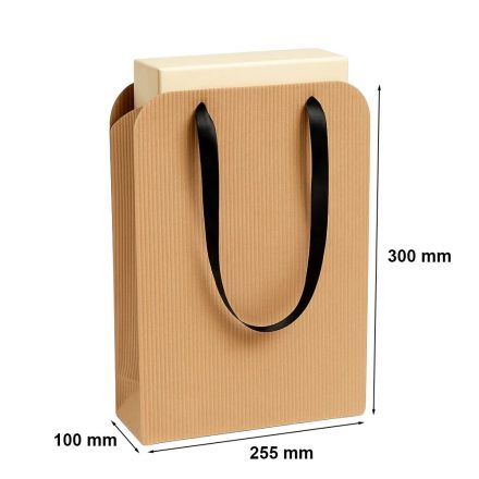 Sac cadeau en carton ondulé 255x100x300 mm avec ruban