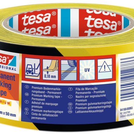 Bande d'avertissement TESA PVC 50mm/33 Ruban de sol jaune-noir