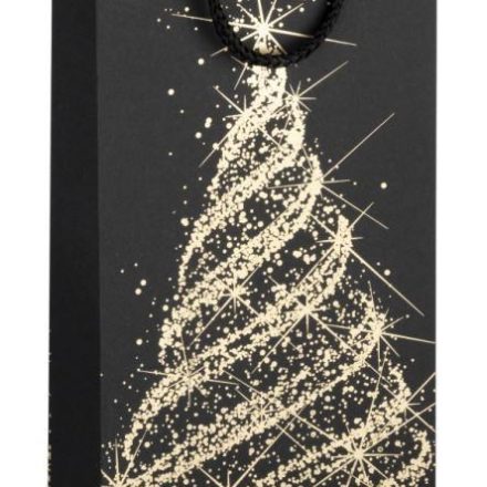 Sac à vin de Noël papier or noir 125x85x360mm
