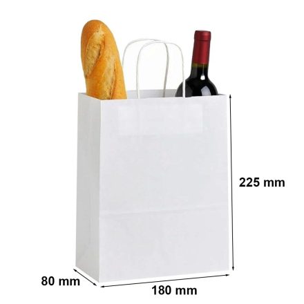 Sac en papier blanc avec poignée tordue 180x80x225 mm