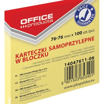Produits de bureau bloc autocollant 76x76 mm 100 lCarte jaune