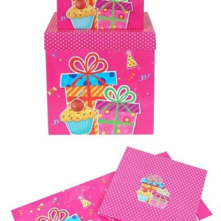 Boîte pliante 20x20x20 cm PARTY M rose, cadeau décoré