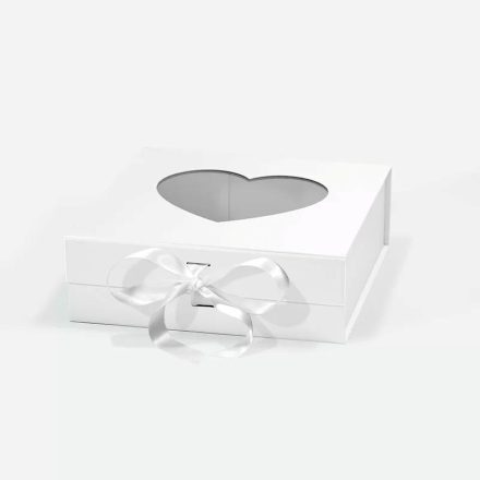 Boîte magnétique Coeur blanc avec ruban avec fenêtre 235x235x80mm(Chéris)