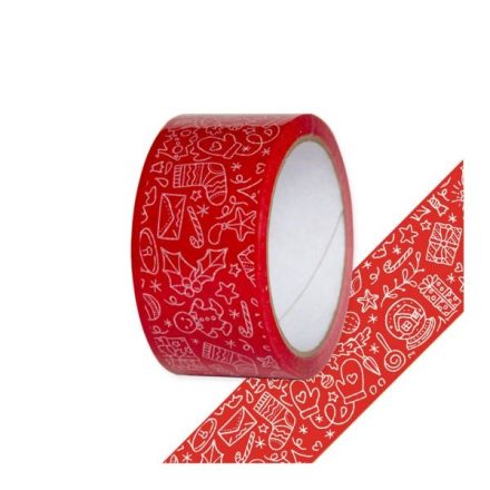 Package bande rouge Noël avec des motifs blancs 48 mm x 54 m