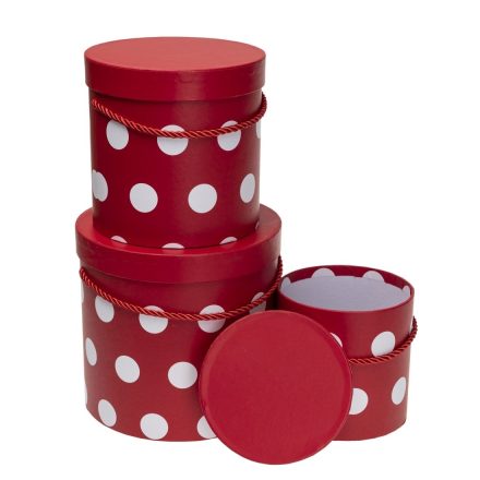 Jeu 3 boîtes circulaires rondes XX-002-FB-rouge dans les pois