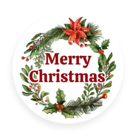 Autocollants ronds Fi blancs 30 mm Joyeux couronne de Noël 200 pc
