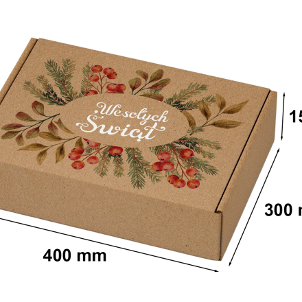 Boîte de Noël en carton 400x300x150mm Joyeux couronne de Noël.