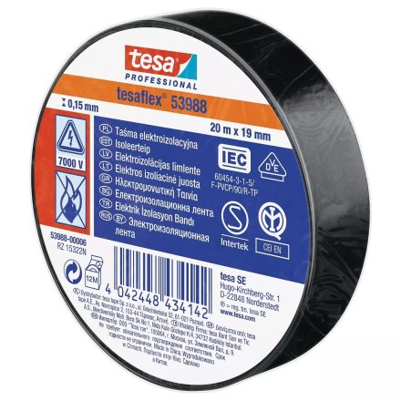 Bande isolante électrique noire TESA PVC 19mm x 20m pour câbles